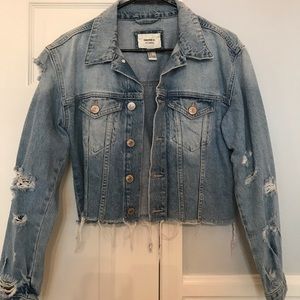 distressed cropped denim jacket